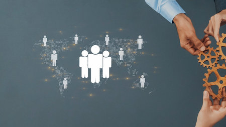 This image captures the essence of teamwork and collaboration in a digital landscape, showcasing...