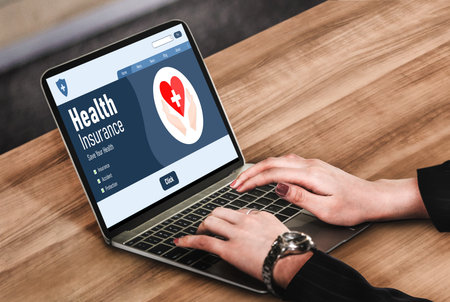 Health insurance web site modish registration system for easy form fillingの写真素材