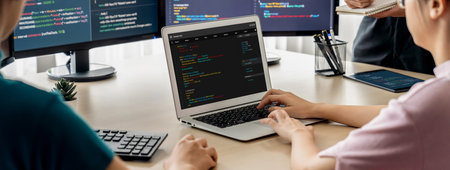 Software development programming on computer screen for brisk application and program coding