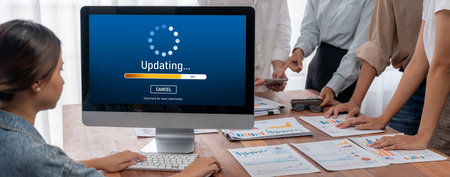Software update on computer for brisk version of device software upgradeの写真素材