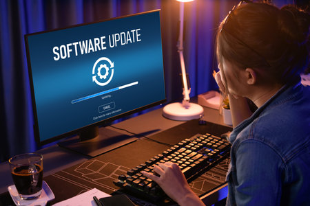 Software update on computer for brisk version of device software upgradeの写真素材