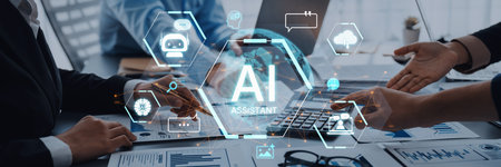 A concept of a global AI virtual assistant. This intelligent agent provides user support through...