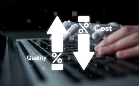 AI artificial intelligence drives cost-saving initiatives via process automation, virtual resource tracking, and intelligent systems for optimized financial performance.の写真素材