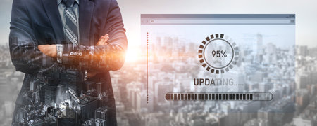 Knowledge upgrade and software updates support digital skills growth, competitiveness, and continuous learning to stay current with new tech trends. Vouchの写真素材