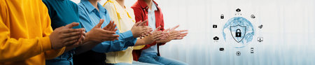 A diverse group of individuals enthusiastically applauding, capturing the essence of engagement...