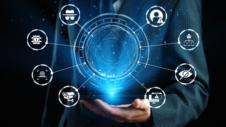 Cyber security icons show cyber attack defense, malware protection, and data security. Cybersecurity...