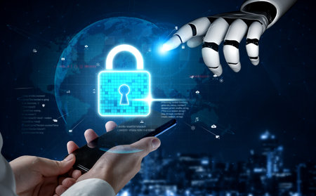 AI artificial intelligence strengthens cybersecurity with intelligent threat detection, virtual...