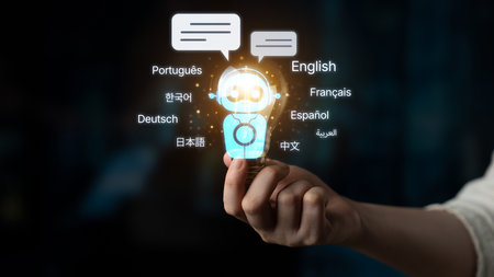 Global communication with multiple languages, digital translation tools, multilingual technology,...