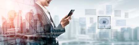 AI Assistant Brain Processor with LLM Technology, Big Data, Machine Learning, Generative AI for Business Support, Future Agentic AI Technology and Artificial Intelligence Prompt Engineering. Splineの写真素材