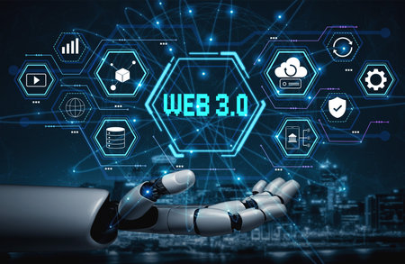 A futuristic AI user interface for Web 3.0 technology and applications. An AI overview of...