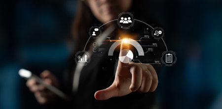 A project management dashboard displaying key performance indicators. The data visualization shows...