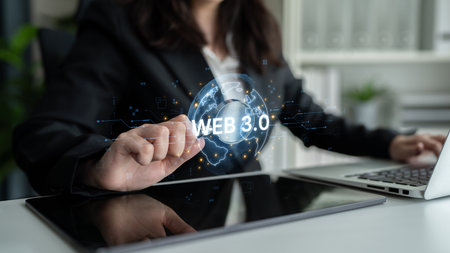 Concept of Web 3.0, the next generation of the internet. This technology represents a decentralized...