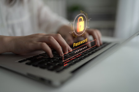A concept of user authentication and password security. The interface shows a password strength meter, highlighting the importance of creating a strong code for account protection.の写真素材
