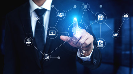 A complete cybersecurity system concept. Providing network protection for online banking, cloud...