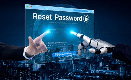 An AI assistant guides the user through a secure password reset process. This interface ensures the...