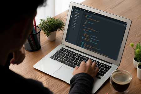 Software development programming on computer screen for modish application and program coding