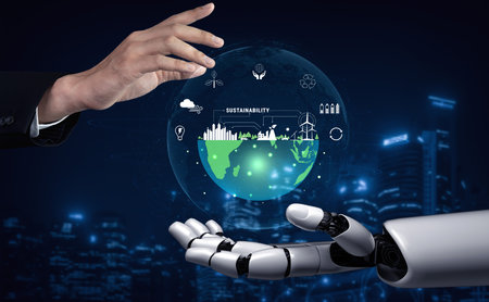 The concept of using AI for sustainability and green energy management. An AI vision for a smart...