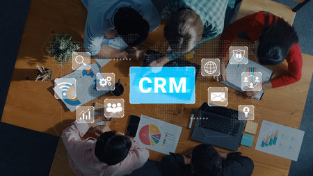 CRM system enhances customer relationship management by integrating communication, data analytics, and automation tools to improve marketing, sales, and service performance. Parseの写真素材