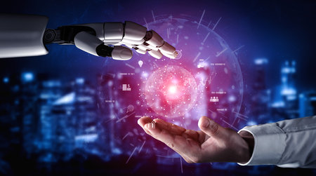 AI connecting global business network, processing data exchange, analyzing economic trends, and supporting digital infrastructure through intelligent worldwide systems. Vouchの写真素材