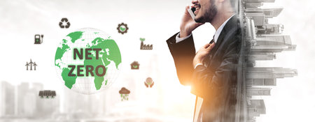 Net zero and digital sustainability combine to promote green energy, eco-business models, and environmental balance in future operations. Vouchの写真素材