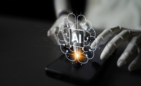 AI brain processes big data with generative AI, LLMs, and machine learning to support business...