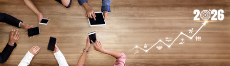 2026 business goal and growth strategy focuses on business, goal, and growth through roadmap, development, and team-driven achievement with future planning Vouchの写真素材