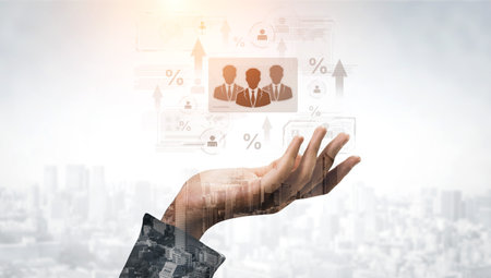 Concept of human resources metrics and workforce analytics. The data shows employee team performance, professional development, and overall business growth and success.の写真素材