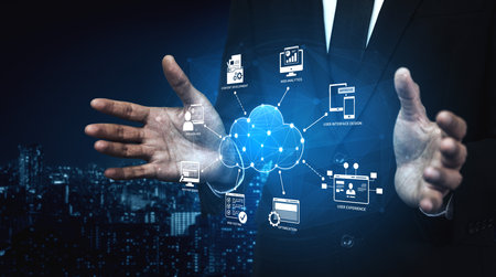 Cloud computing, cloud strategy, and cloud technology transforming digital infrastructure with...
