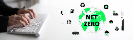Net zero and digital sustainability combine to promote green energy, eco-business models, and environmental balance in future operations.の写真素材