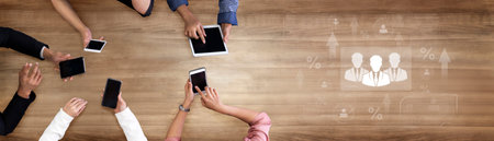 Concept of human resources metrics and workforce analytics. The data shows employee team...