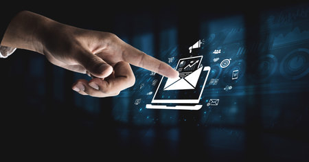 A concept of a digital marketing campaign delivered via email. This outreach contains business analytics and is designed to drive advertising, e-commerce sales, and customer targeting.の写真素材