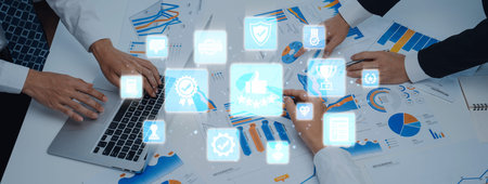 Quality approval and certification icons showing verified badge, standard check, award, trophy,...