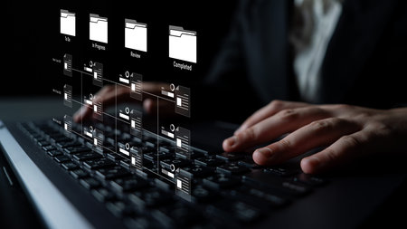Task workflow system showing document progress through stages. Task tracking improves productivity,...
