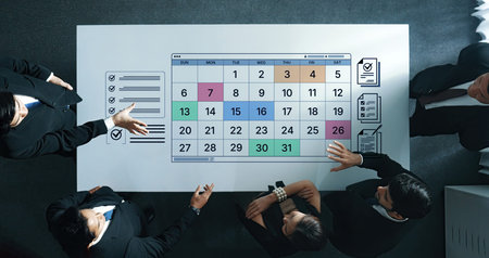A digital calendar interface for business planning and organization. Used for scheduling events,...