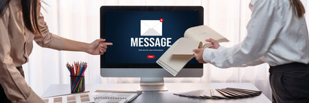 Email notification message showing on computer screen brisk. Digital marketing message information...