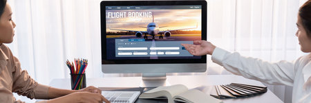 Online flight booking website provide brisk reservation system . Travel technology concept .