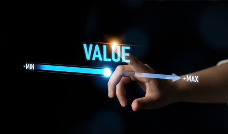 Value measurement and adjustment concept showing value, performance, and optimization level with...