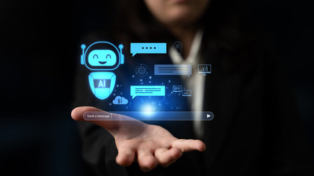 AI chatbot improves virtual assistant interaction. AI chatbot processes text, supports users, AI...