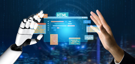 AI artificial intelligence assists software development through smart coding tools, virtual...