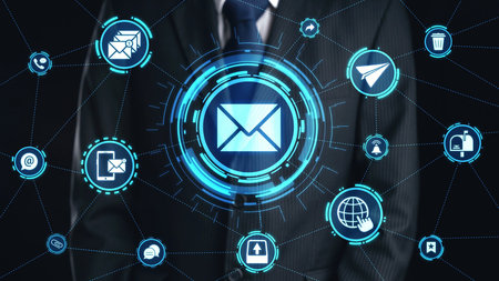 Email icons show digital communication, email service, and inbox management. Email supports online...