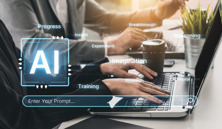 A concept of cognitive AI that highlights its creative and strategic processes. The system uses imagination, reasoning, and research to generate new ideas and strategies from user prompts.の写真素材