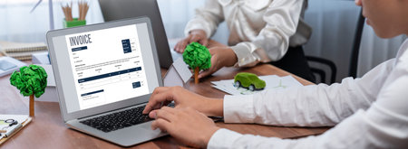 Invoice on computer screen from accounting application. Computer program for financial and budget of...