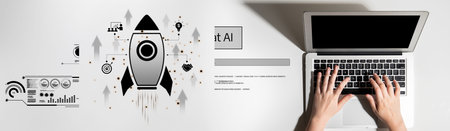 Startup launch and business growth concept, rocket symbolism, entrepreneurship, startup innovation,...