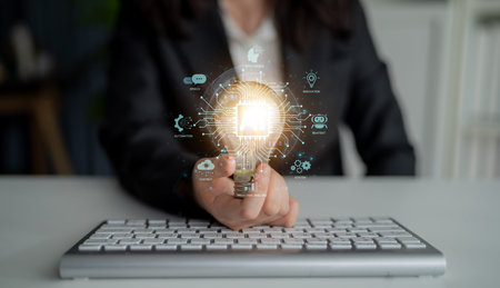 Concept of an enterprise Artificial Intelligence solution. A central processor powers machine...