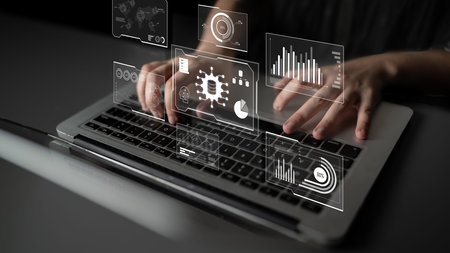 Big data visualization dashboard showing analytics, insights, and performance. Data supports...