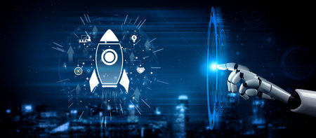 AI supports startup growth with smart innovation tools, predictive launch strategies, and automation to accelerate success. Artificial intelligence splineの写真素材