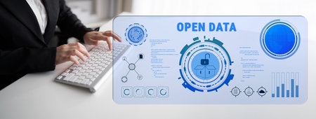 The concept of open data for public information and government transparency. A dashboard for...