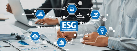 Professional Workplace Focused on ESG Principles for Sustainable Green Business Practices with...