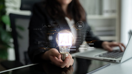 AI core technology presented with digital circuit connections, symbolizing AI systems, processing...