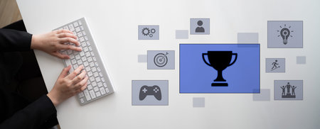 Achievement and success concept representing goal accomplishment, motivation, performance,...